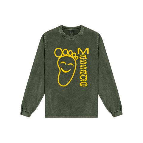 No Worry Be Happy Washed LS Tee - Green