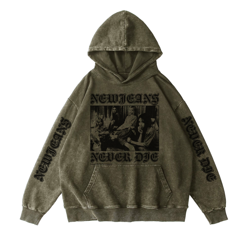 NewJeans Never Die Washed Hoodie - Olive