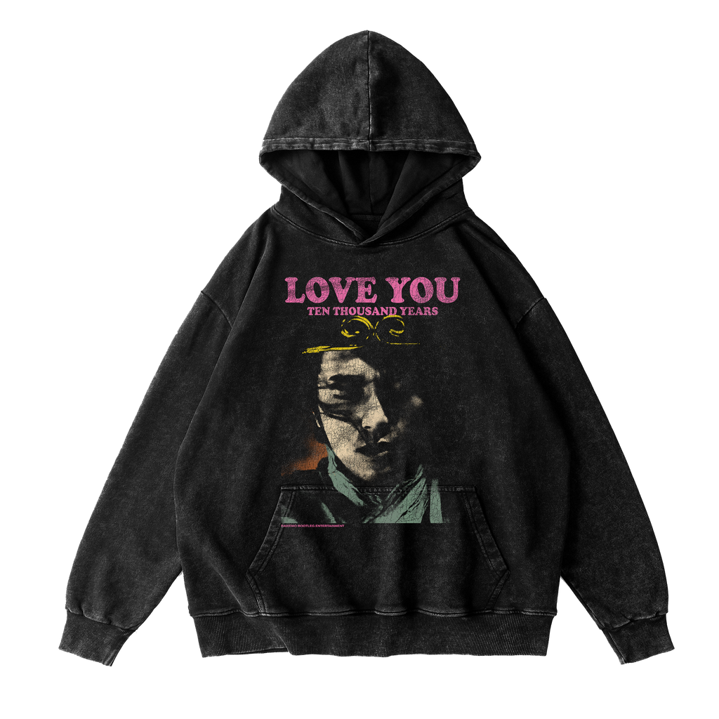 Love You 10000 Years Washed Hoodie - Black (NEW)