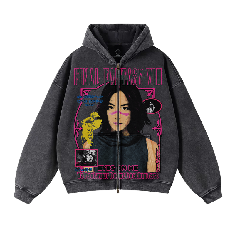 Eyes On Me Washed Zip Up Hoodie - Black (NEW)