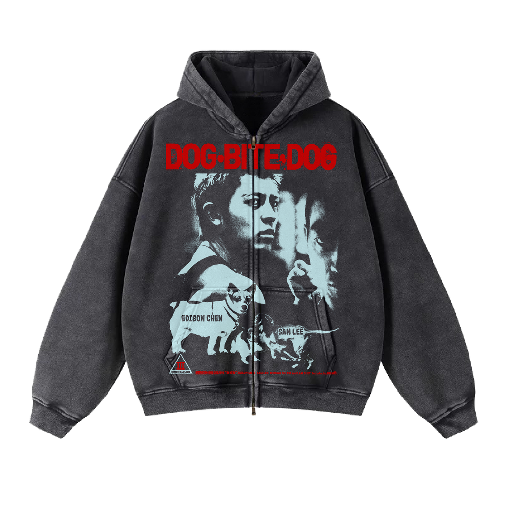 Dog Bite Dog Washed Zip Up Hoodie - Black (NEW)