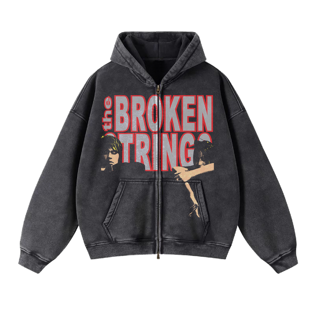 The Broken Strings Washed Zip Up Hoodie - Black (NEW)