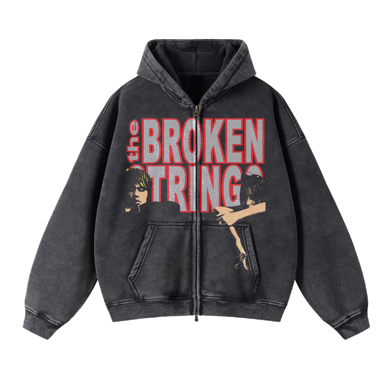 The Broken Strings Washed Zip Up Hoodie - Black (NEW)