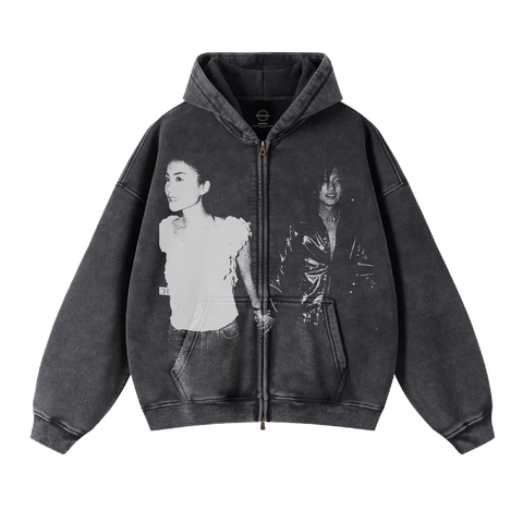 Kiss From A Rose Faded Zip Up Hoodie - Black