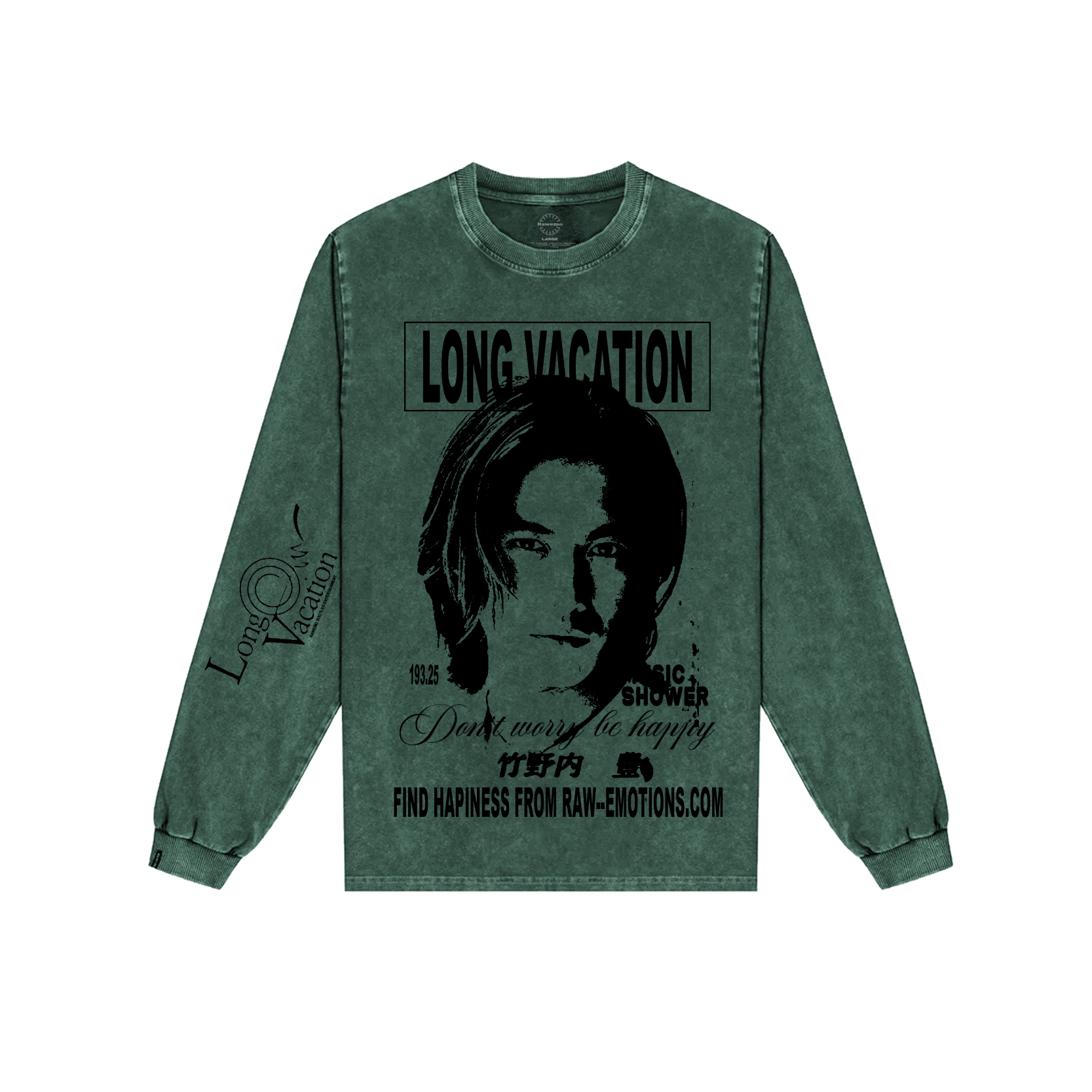 No Worry Be Happy Washed LS Tee - Green